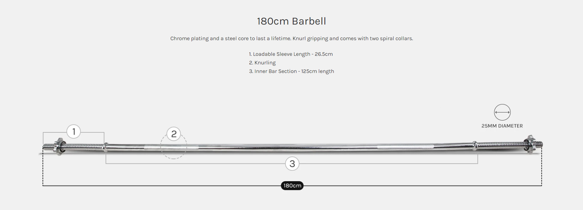 180cm barbell with dimensions